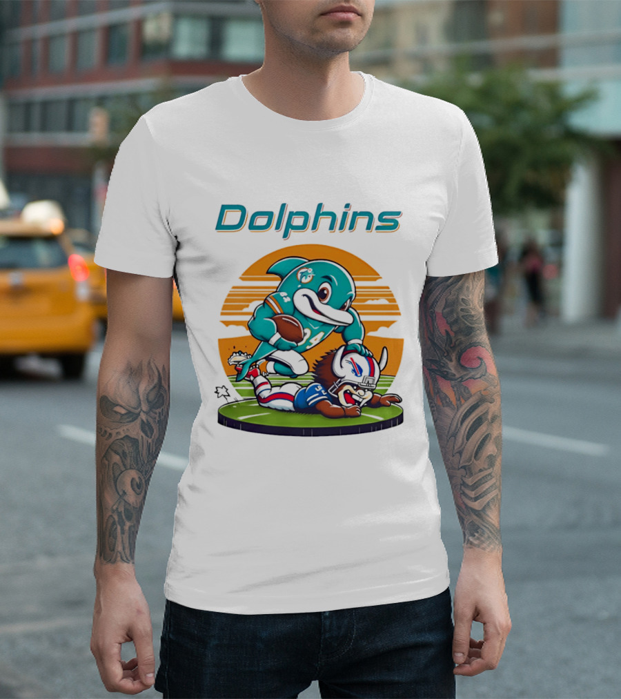 Miami Dolphins Vs Buffalo Bills Rivalry Cartoon Game Day Showdown T-Shirt