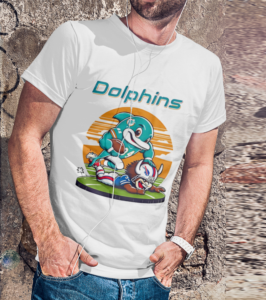 Miami Dolphins Vs Buffalo Bills Rivalry Cartoon Game Day Showdown T-Shirt
