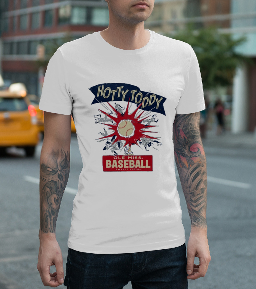 Ole Miss Baseball Hotty Toddy Strike Players And Ball Action T-Shirt