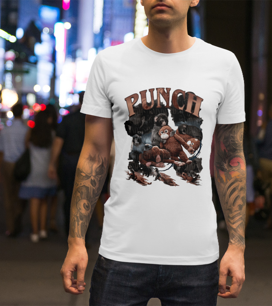 Punch The Monkey Picture Collage Monkeys Plush Toys T-Shirt