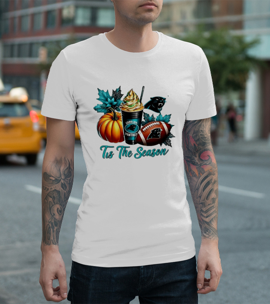 Tis The Season Carolina Panthers Halloween Football Pumpkin Latte T-Shirt