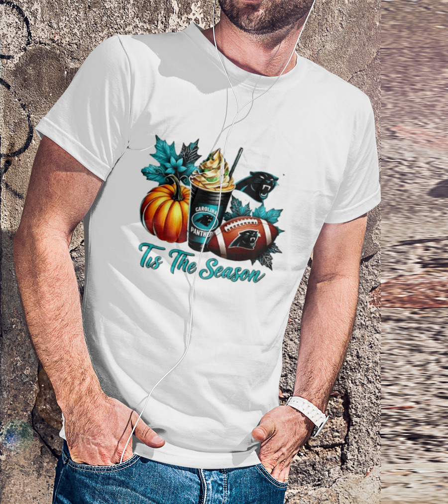 Tis The Season Carolina Panthers Halloween Football Pumpkin Latte T-Shirt