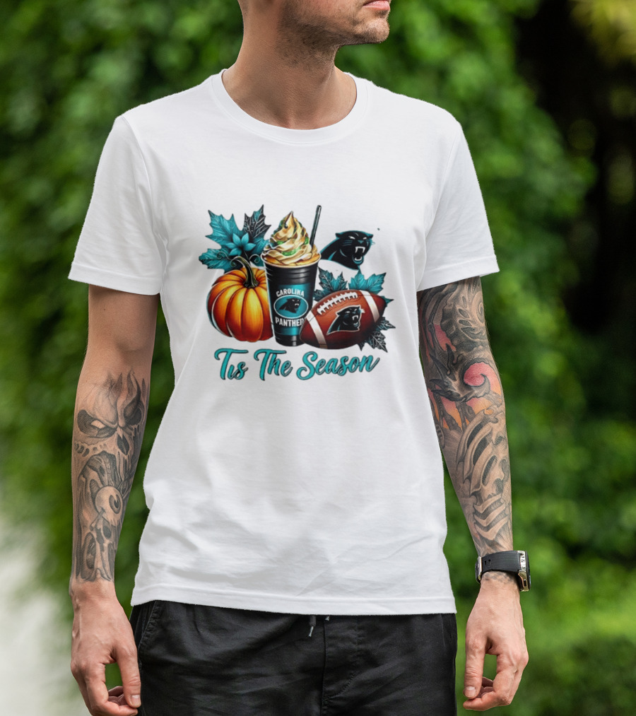 Tis The Season Carolina Panthers Halloween Football Pumpkin Latte T-Shirt