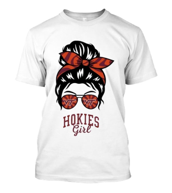 Virginia Tech Hokies Messy Bun Sunglasses Bow T-Shirt
