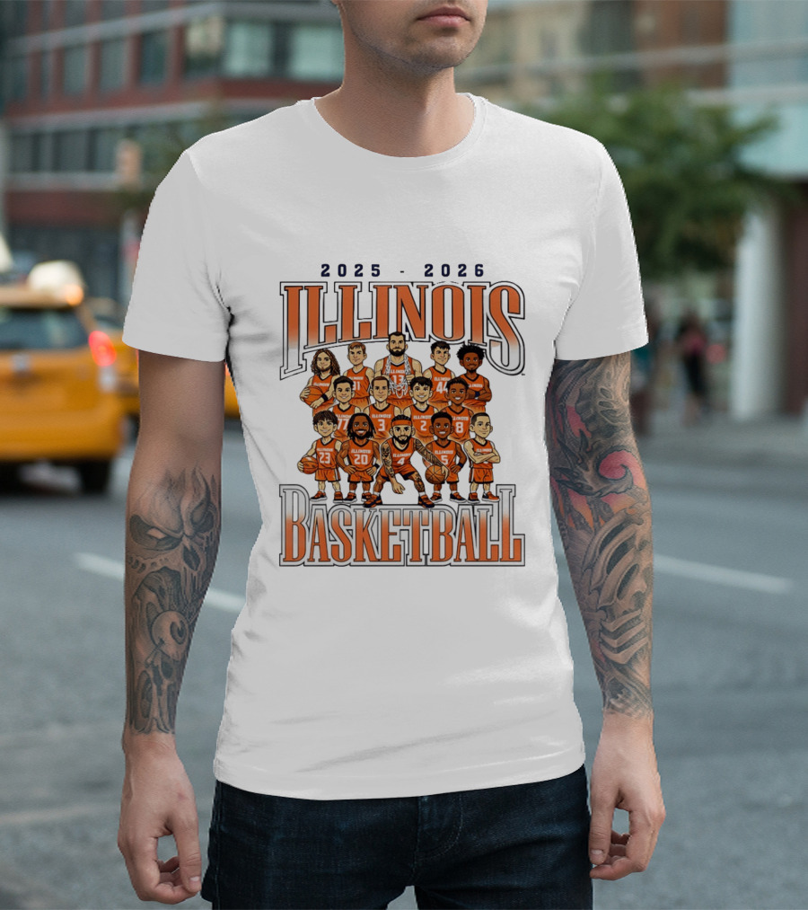 2025 2026 Illinois Basketball Team Caricature T-Shirt