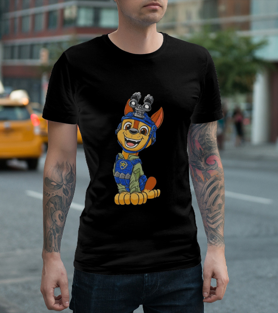 Chase Paw Patrol Police Dog Cartoon Character In Tactical Outfit T-Shirt
