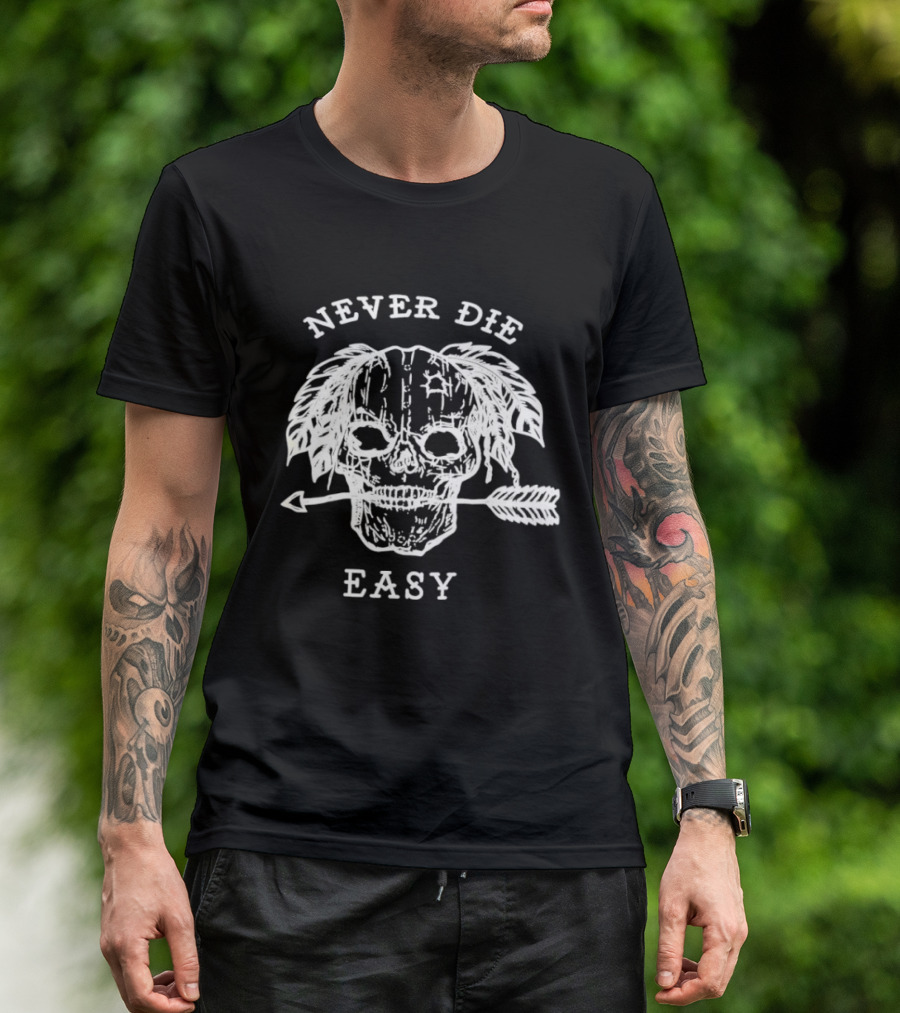 Never Die Easy Skull Feather Arrow T-Shirt