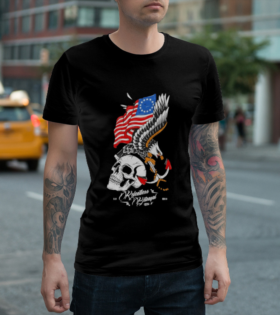 Rebellious Freedom Skull Eagle Anchor American Flag T-Shirt