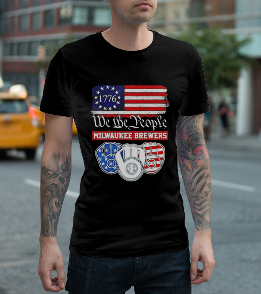 Milwaukee Brewers We The People 1776 American Flag 250th Anniversary T-Shirt