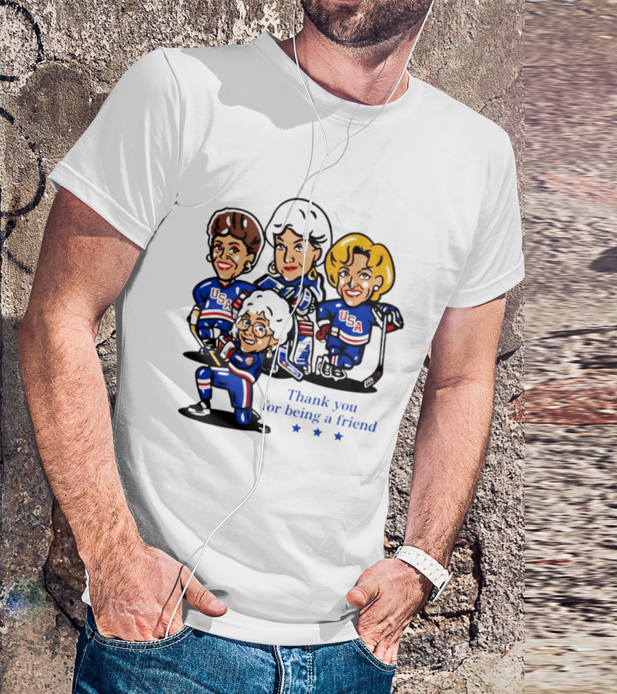 Golden USA Girls Hockey Thank You For Being A Friend Cartoon Characters T-Shirt