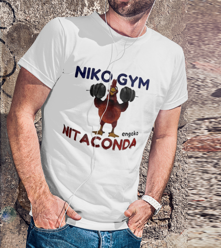 Niko Gym Engoko Nitaconda Rooster Lifting Weights Fitness Fun T-Shirt