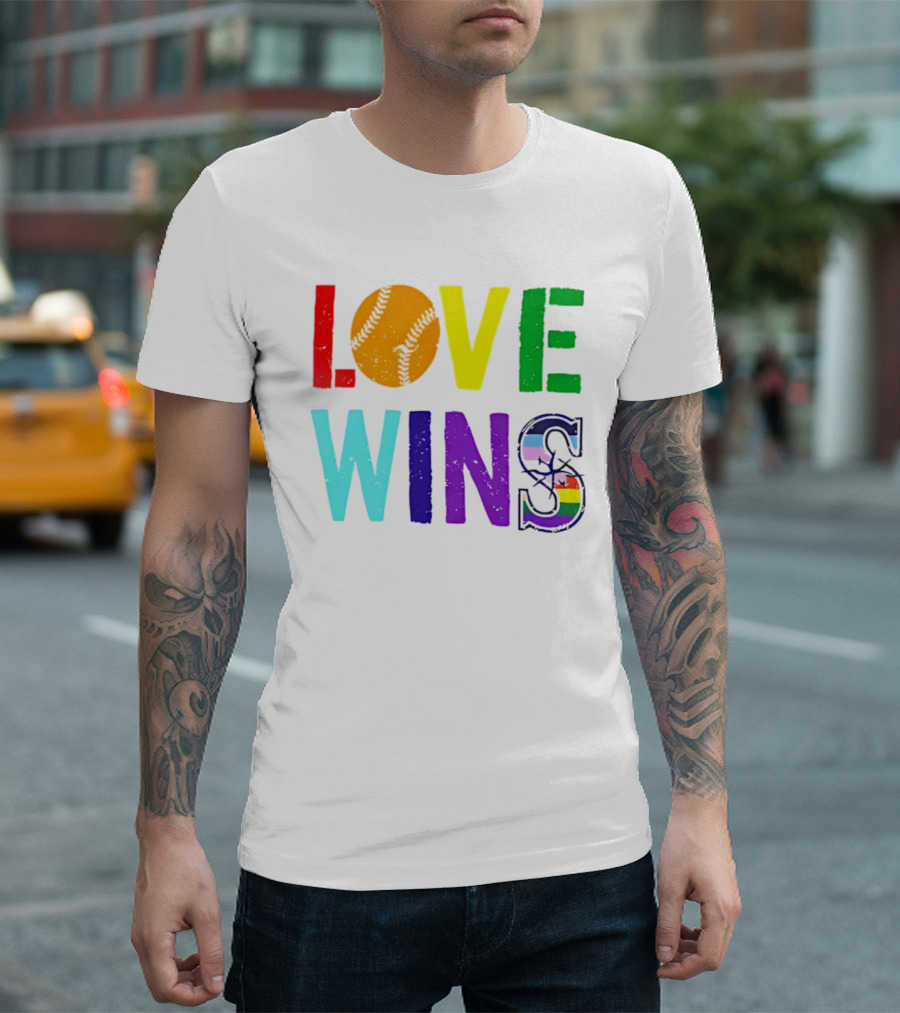 Love Wins Baseball Pride LGBTQ Rainbow T-Shirt