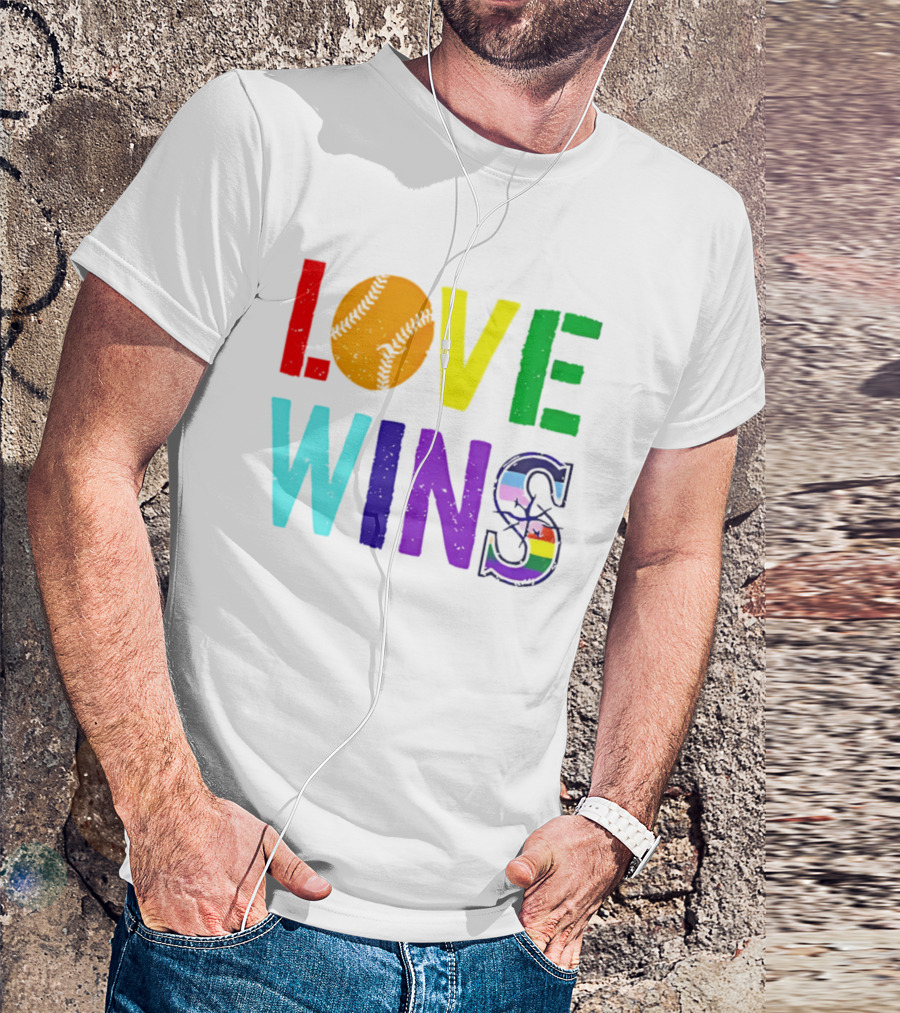 Love Wins Baseball Pride LGBTQ Rainbow T-Shirt