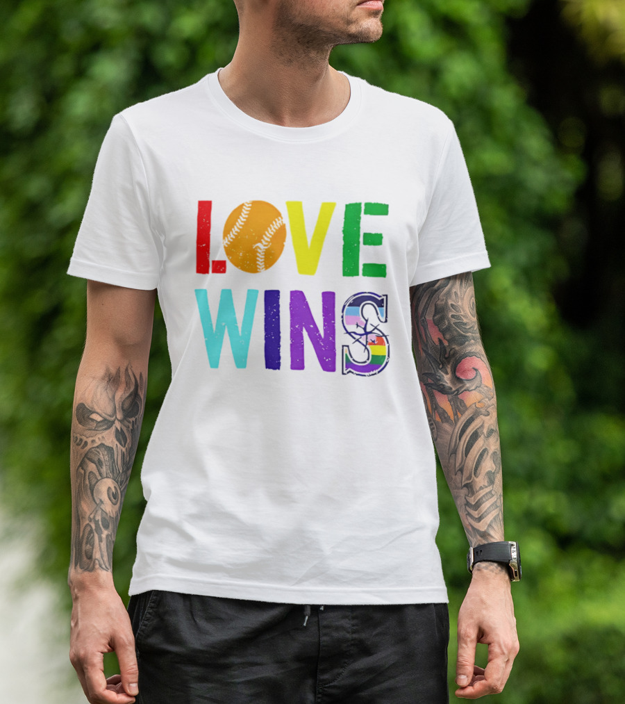 Love Wins Baseball Pride LGBTQ Rainbow T-Shirt
