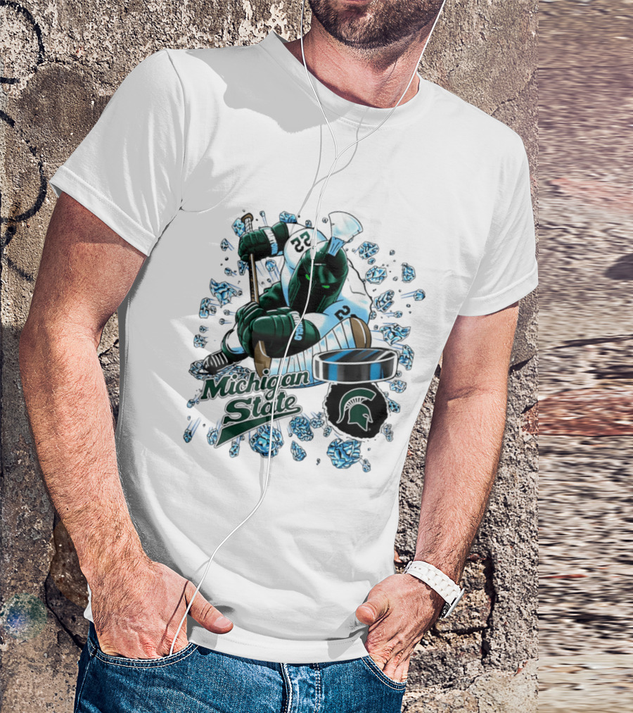Michigan State Spartans Hockey Cartoon Player Spartan Head T-Shirt