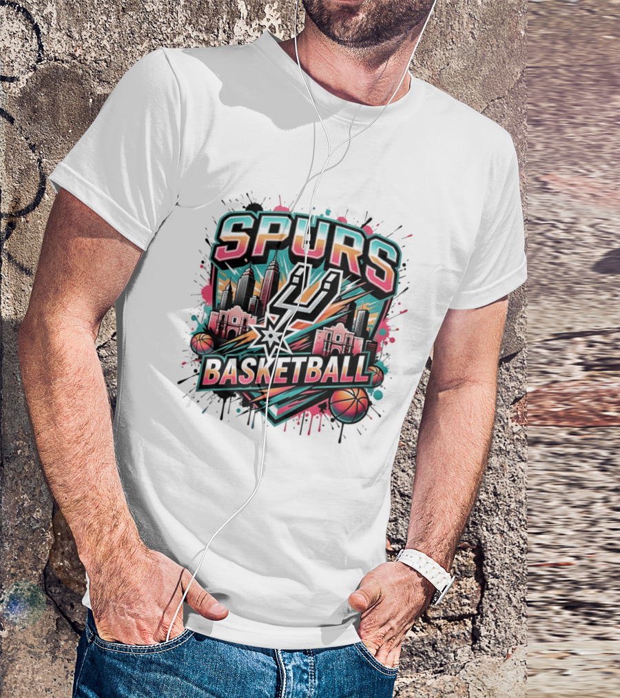 San Antonio Spurs Basketball City Skyline Silver Dynasty T-Shirt