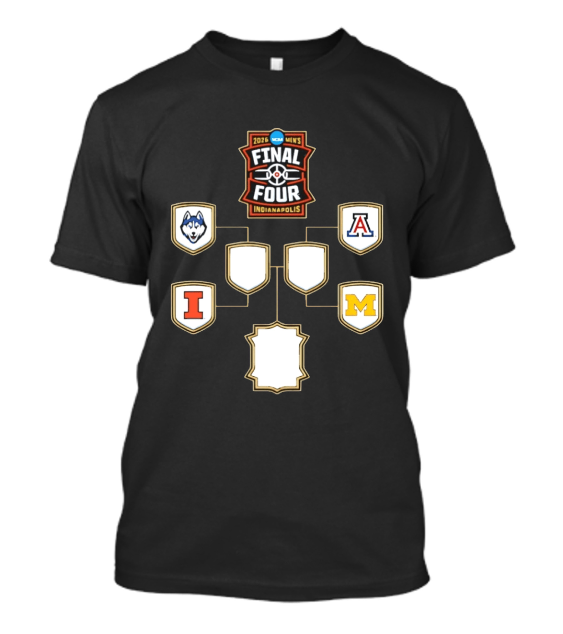 2026 NCAA Men's Final Four Indianapolis UConn Arizona Illinois Michigan Basketball Bracket T-Shirt