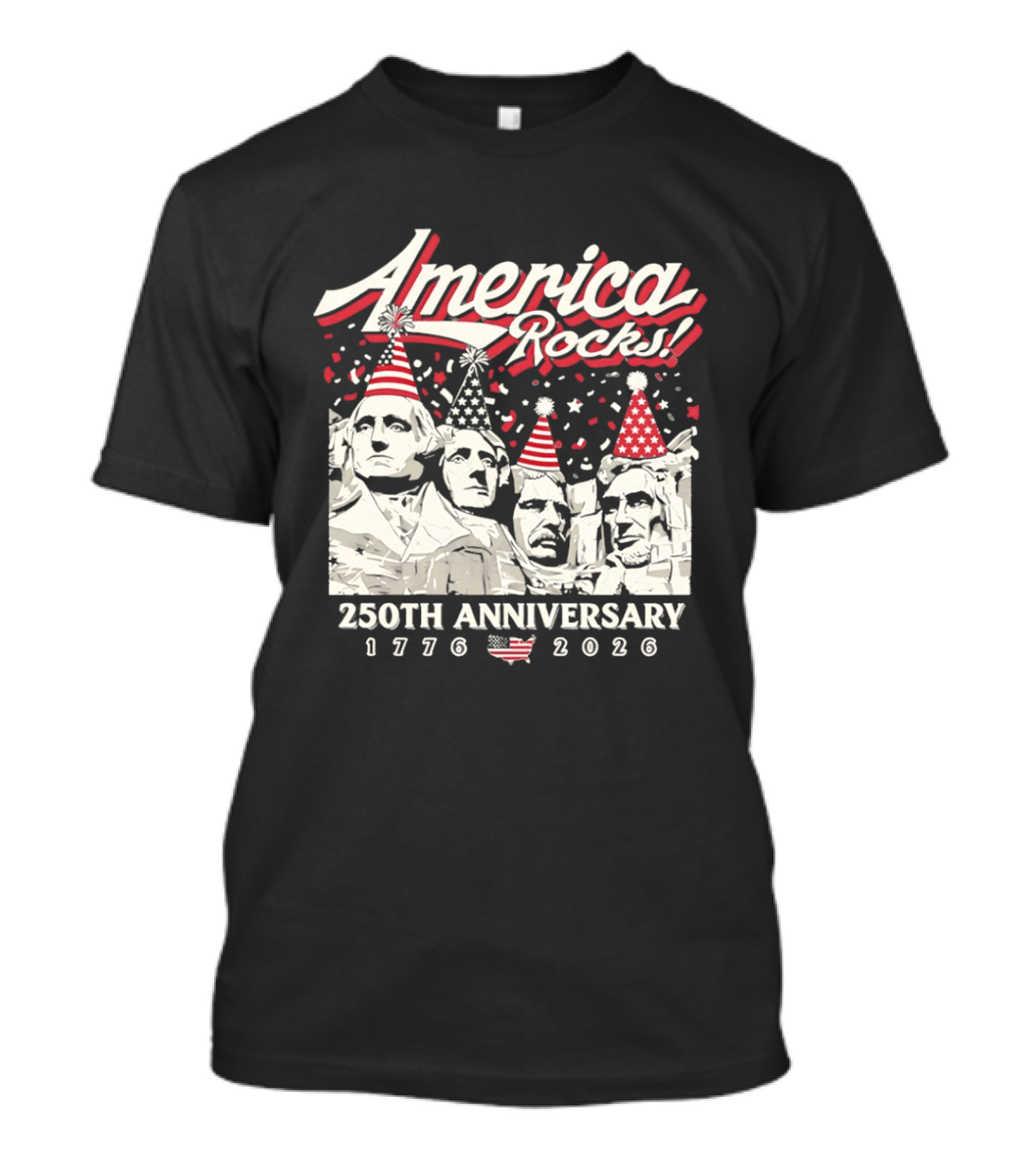America Rocks 250th Anniversary 1776 2026 Mount Rushmore Party Hats T-Shirt
