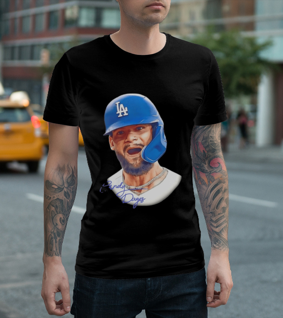 Andy Pages Los Angeles Dodgers MLB 2026 Big Face LA Helmet T-Shirt