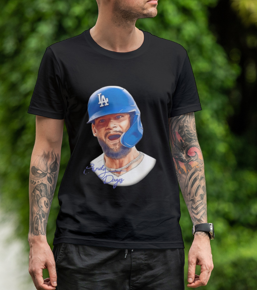 Andy Pages Los Angeles Dodgers MLB 2026 Big Face LA Helmet T-Shirt