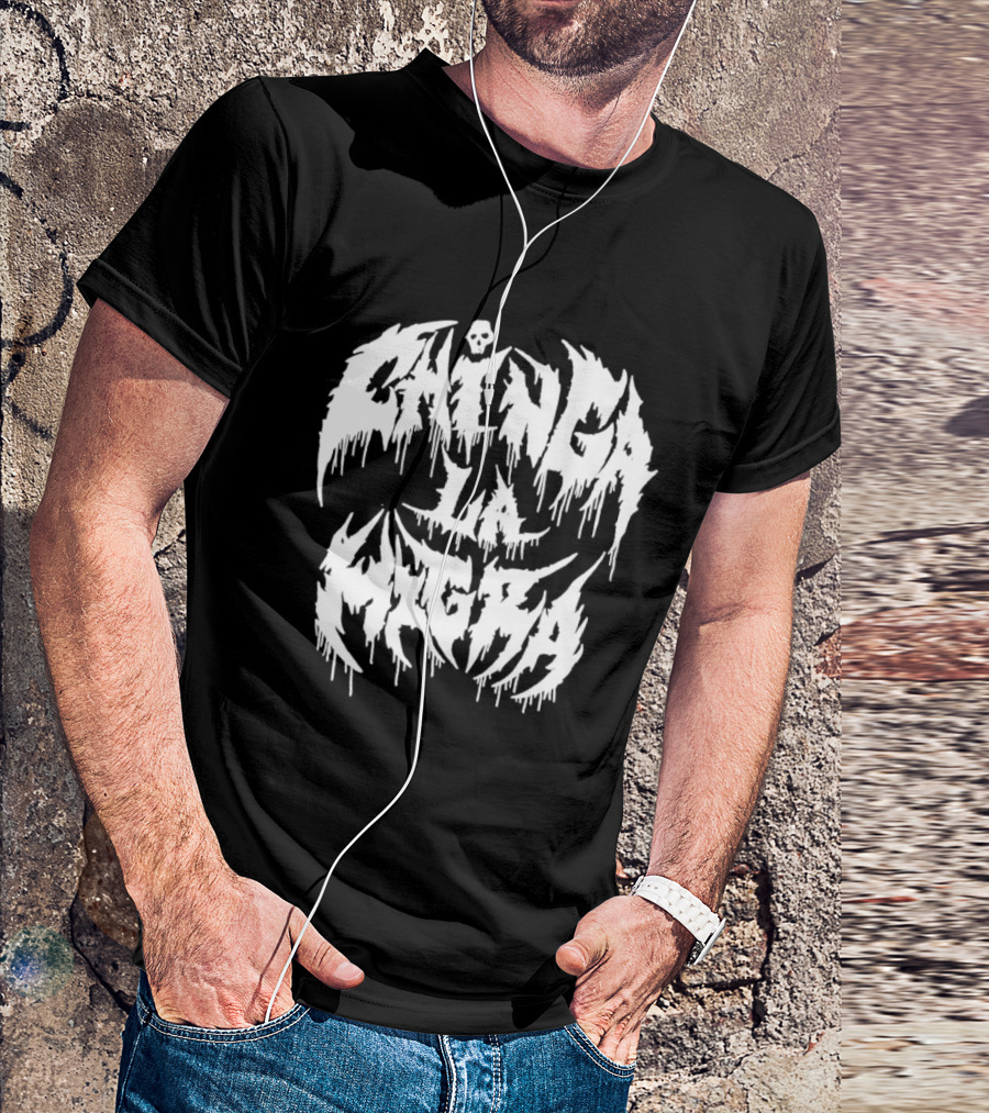 Chinga La Migra Dripping Skull Metal Font T-Shirt