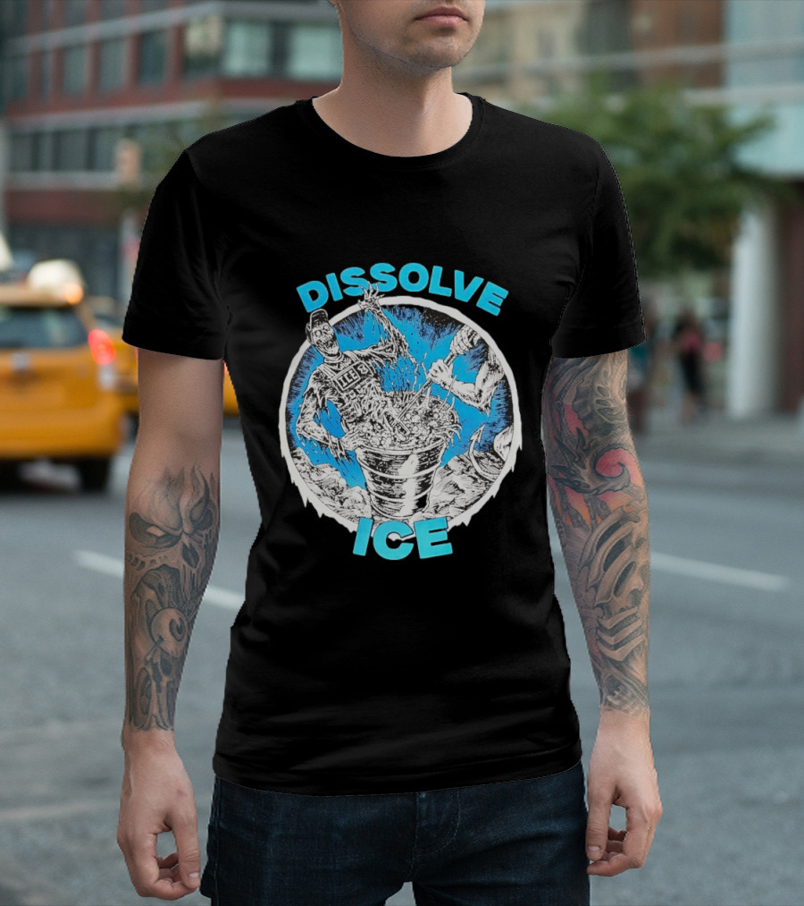 Dissolve ICE Abolish ICE Skeleton Melting In Cauldron With Ghostly Figure T-Shirt