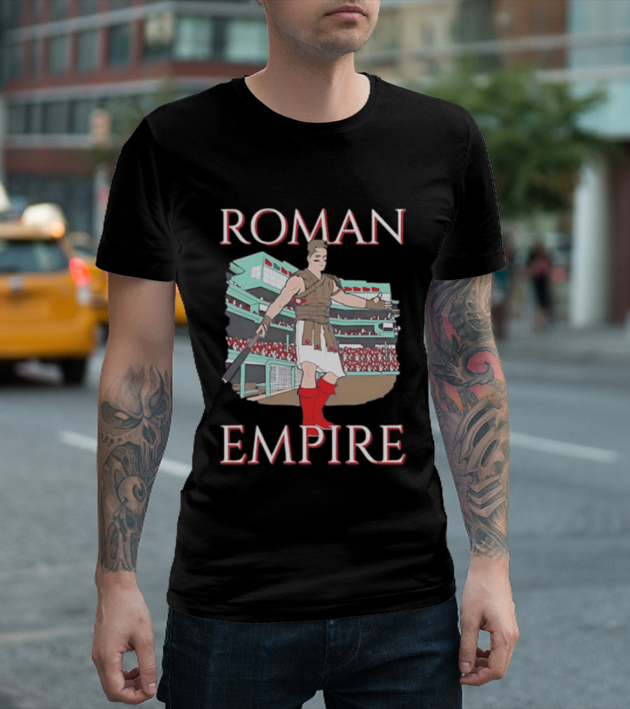 Roman Empire Baseball Field Cartoon Player In Ancient Gladiator Outfit T-Shirt