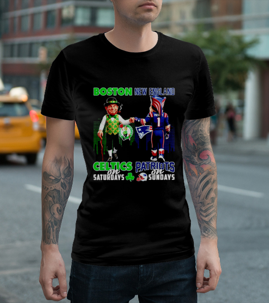 Boston Celtics Saturdays And New England Patriots Sundays Skyline T-Shirt