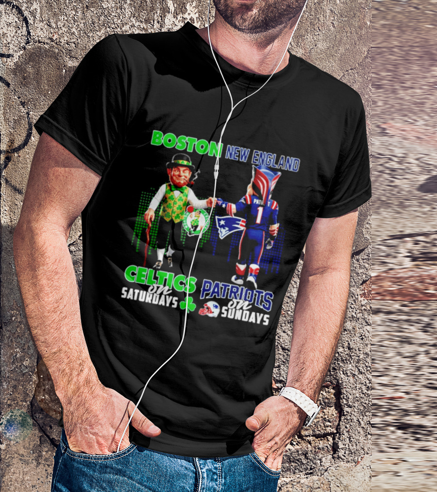 Boston Celtics Saturdays And New England Patriots Sundays Skyline T-Shirt