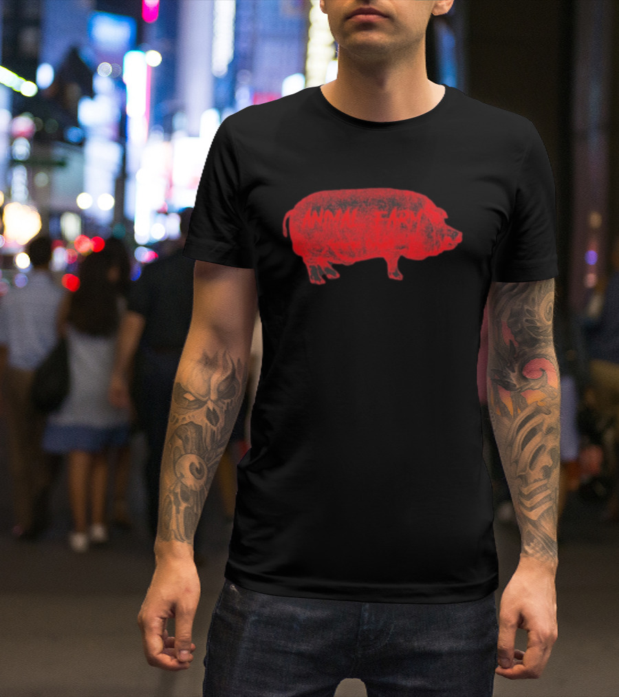 Animal Farm Pig Graphic Textured Red T-Shirt