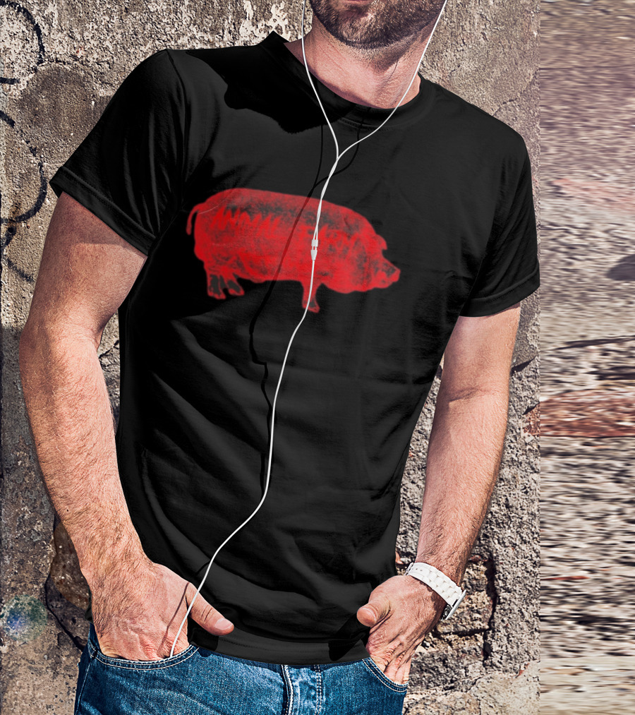 Animal Farm Pig Graphic Textured Red T-Shirt