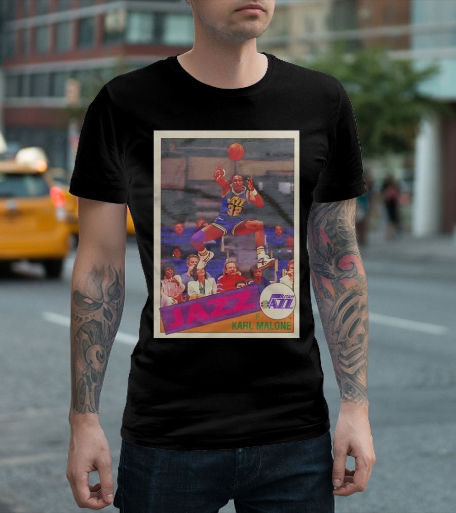 Utah Jazz Karl Malone 32 Basketball Card 1992 T-Shirt