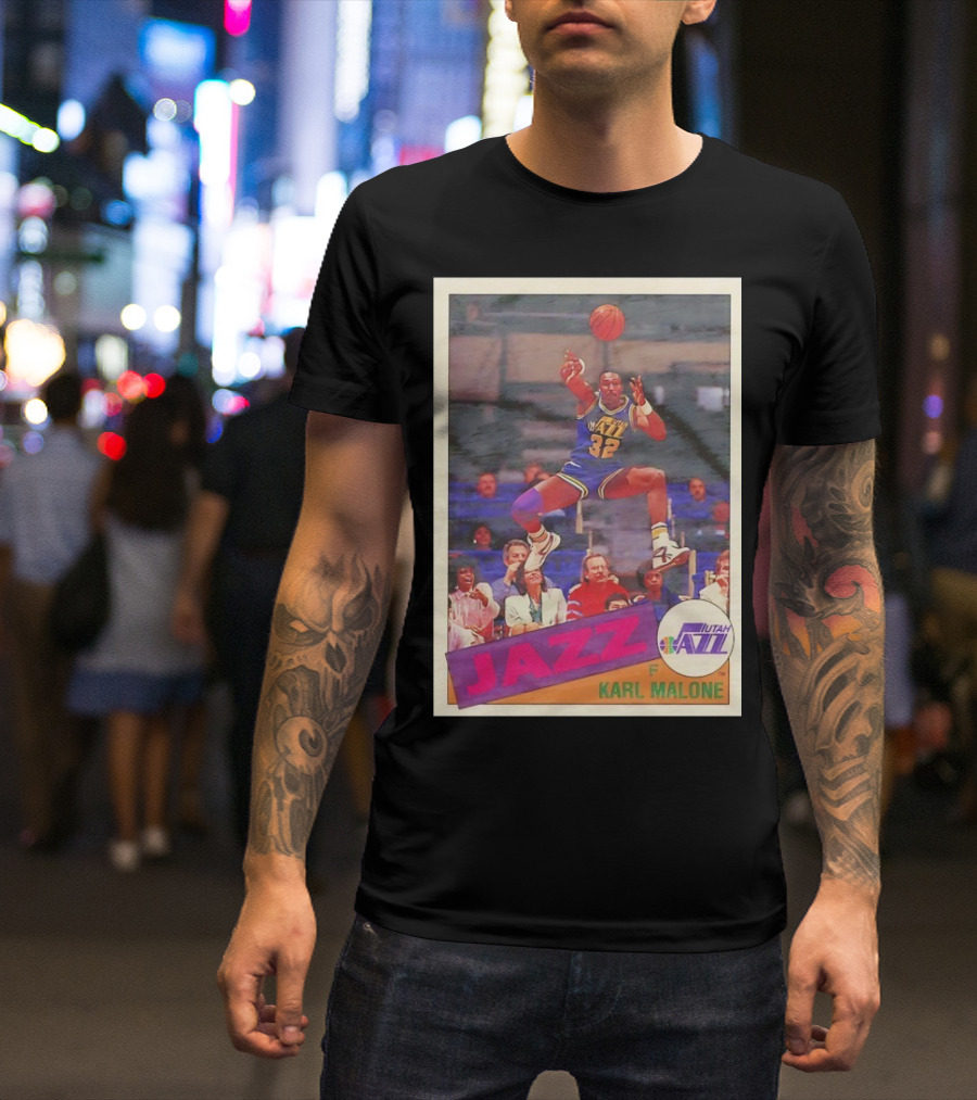 Utah Jazz Karl Malone 32 Basketball Card 1992 T-Shirt