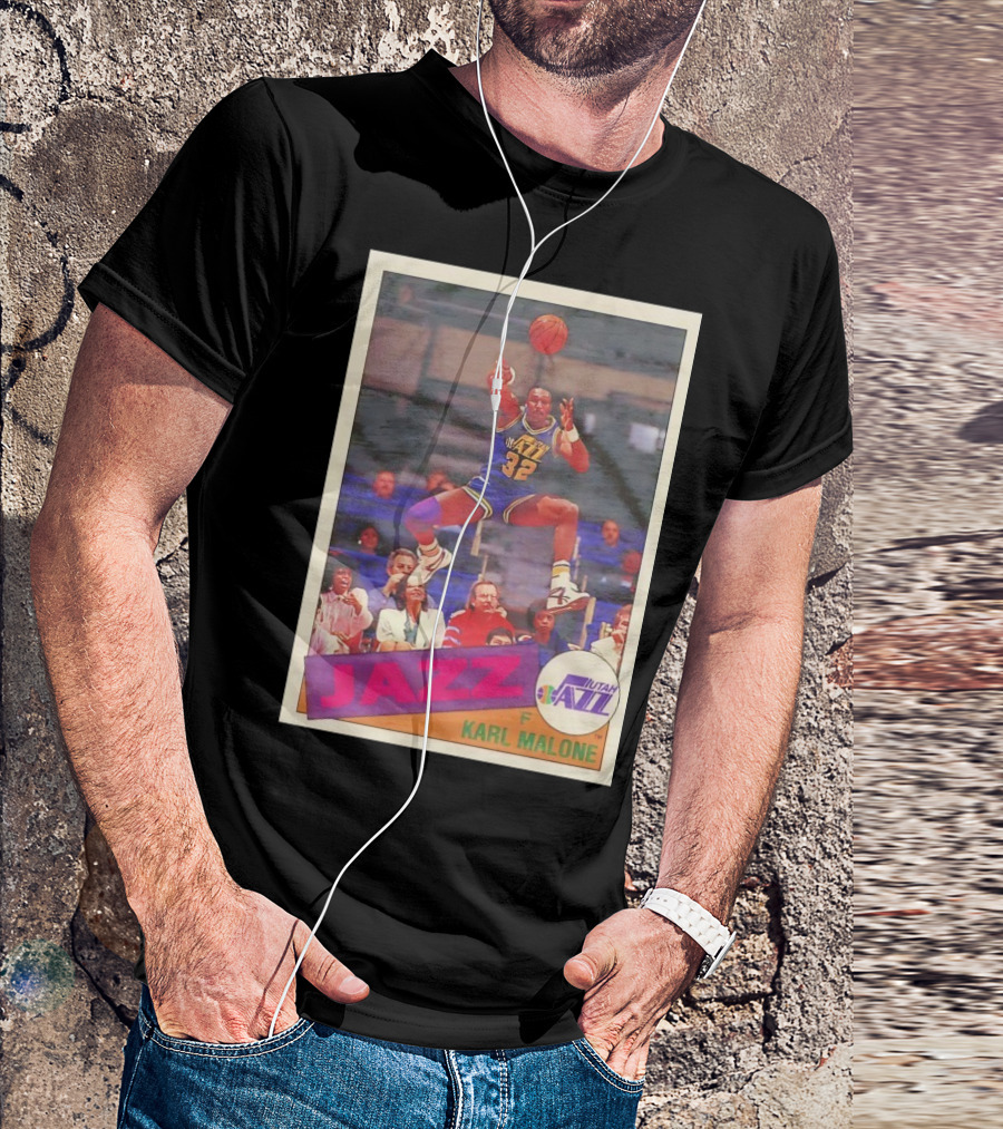 Utah Jazz Karl Malone 32 Basketball Card 1992 T-Shirt
