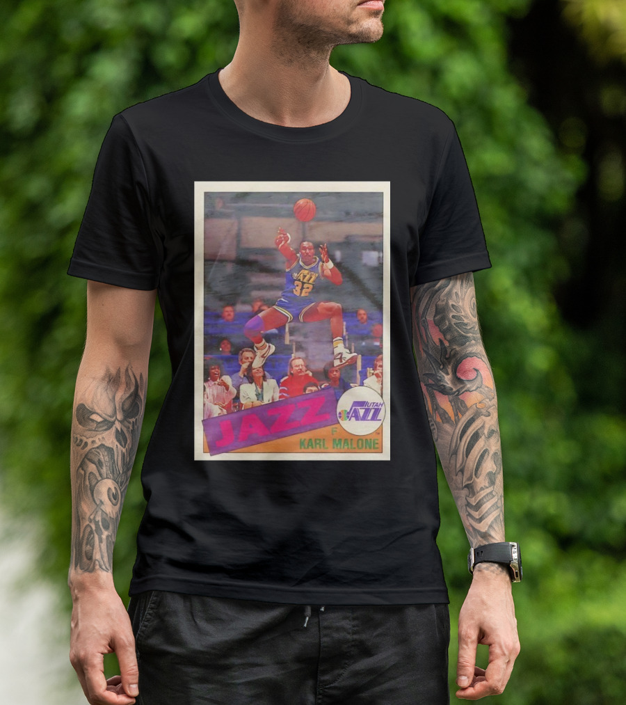 Utah Jazz Karl Malone 32 Basketball Card 1992 T-Shirt