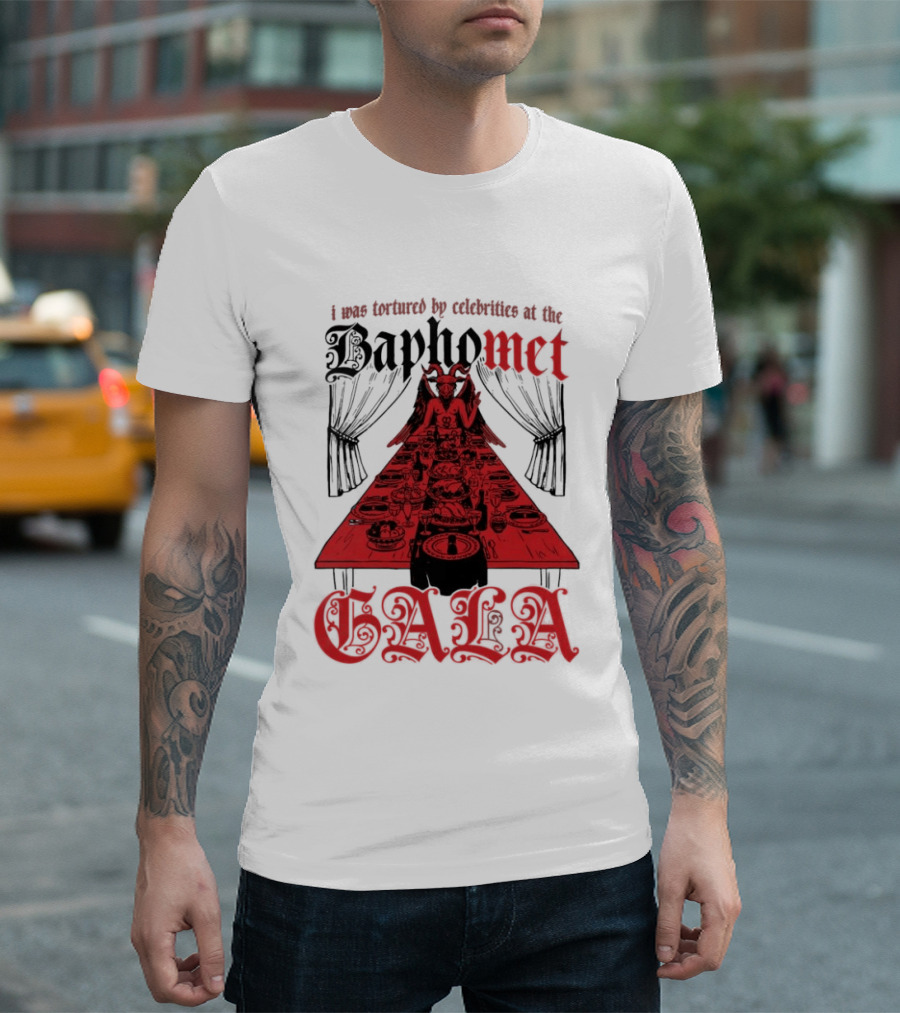I Was Tortured By Celebrities At The Baphomet Gala Cryptic Red Table Setting T-Shirt