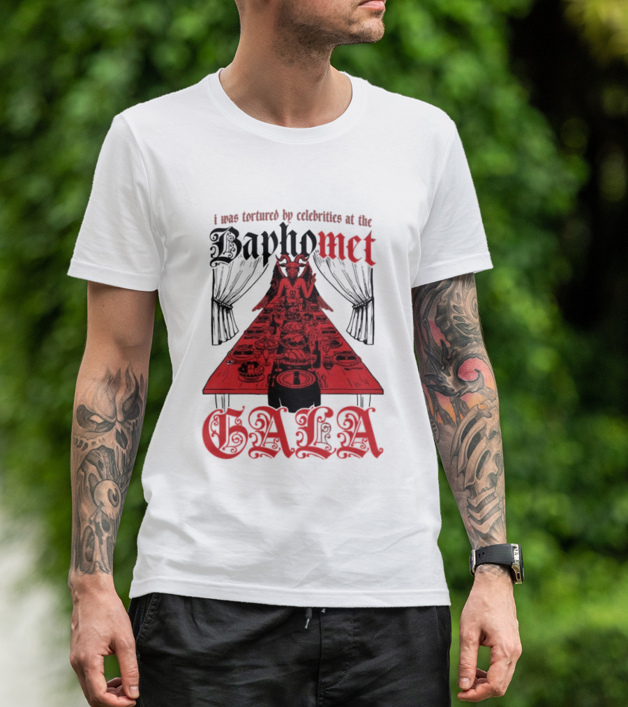 I Was Tortured By Celebrities At The Baphomet Gala Cryptic Red Table Setting T-Shirt