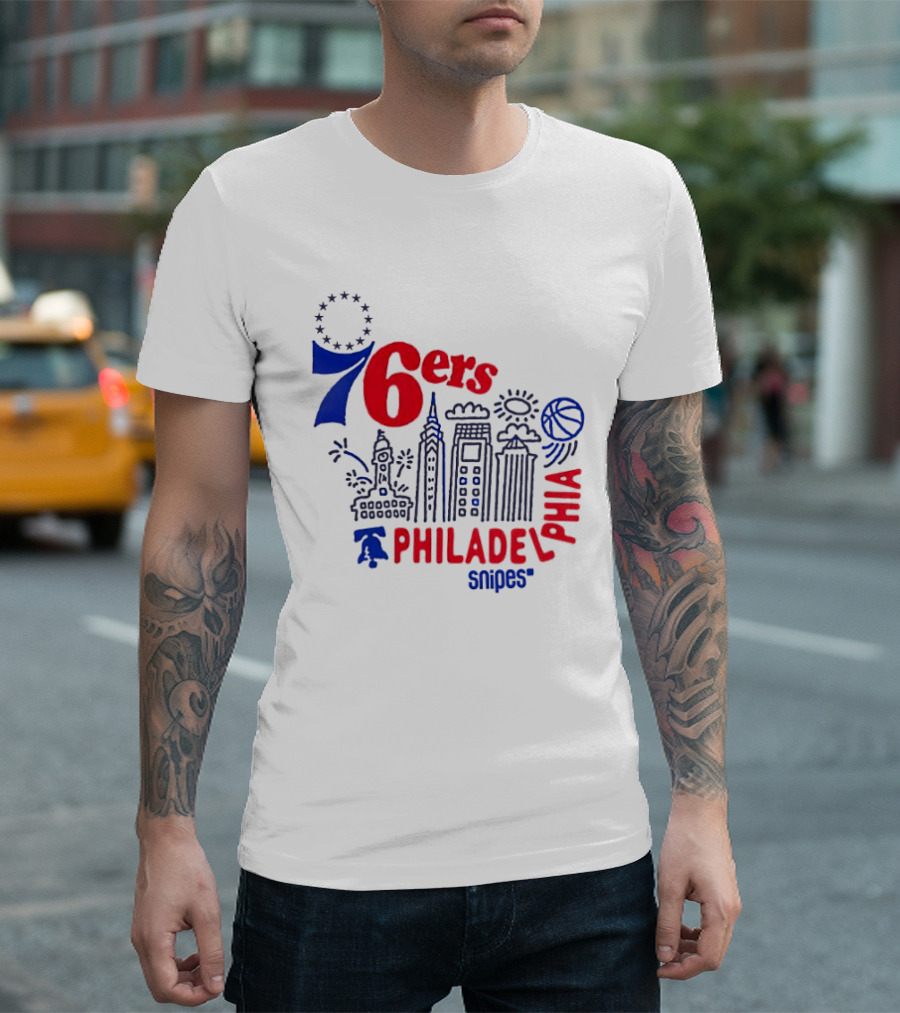 Philadelphia 76ers Snipes City Skyline Sketch Basketball T-Shirt