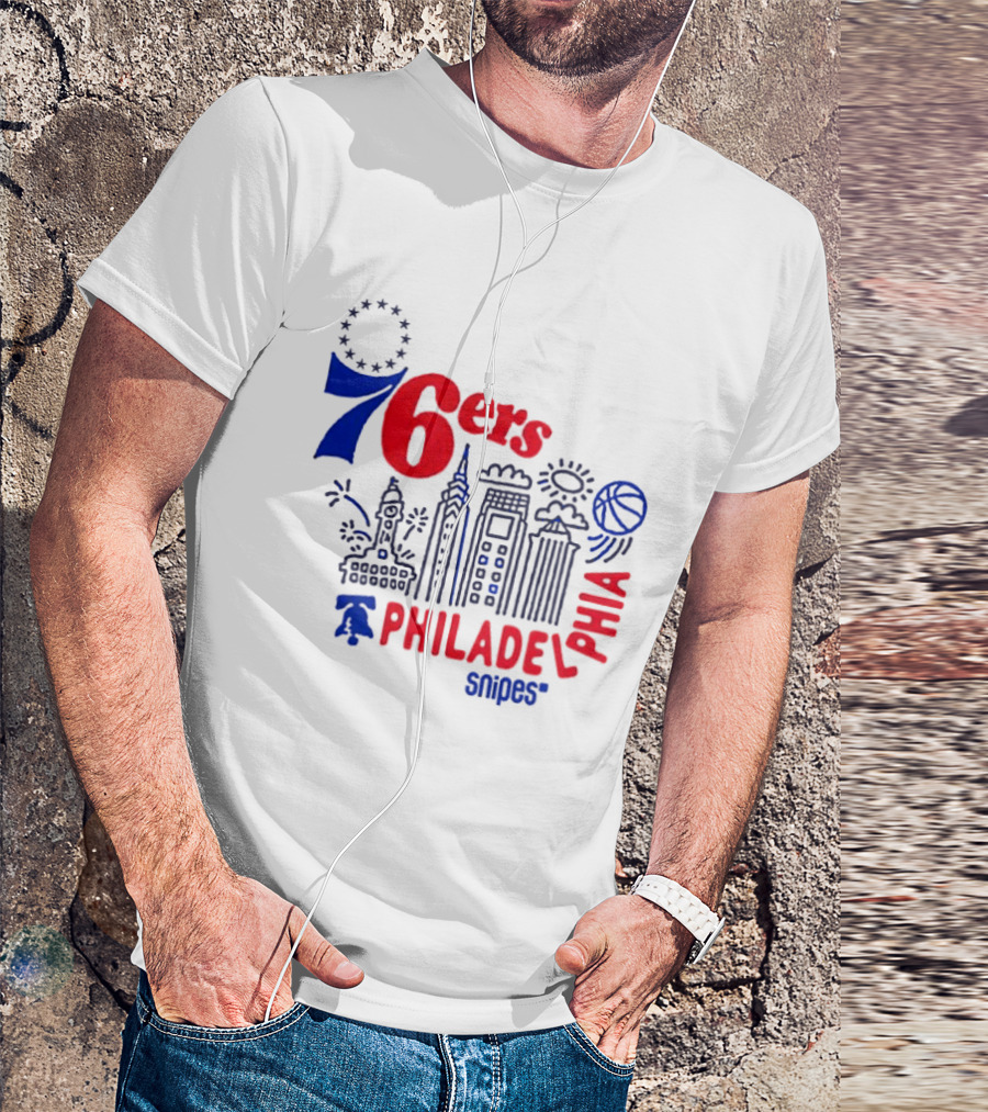 Philadelphia 76ers Snipes City Skyline Sketch Basketball T-Shirt