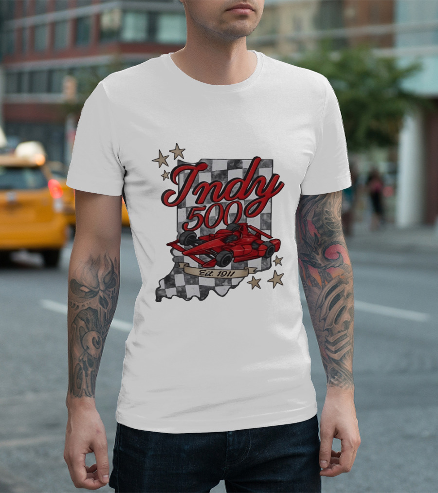 Indy 500 Racing Checkered Flag Red Race Car Est. 1911 Indianapolis T-Shirt