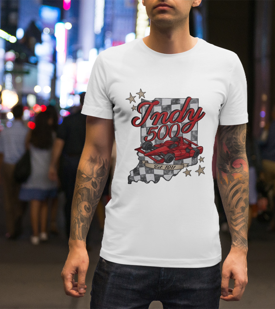 Indy 500 Racing Checkered Flag Red Race Car Est. 1911 Indianapolis T-Shirt