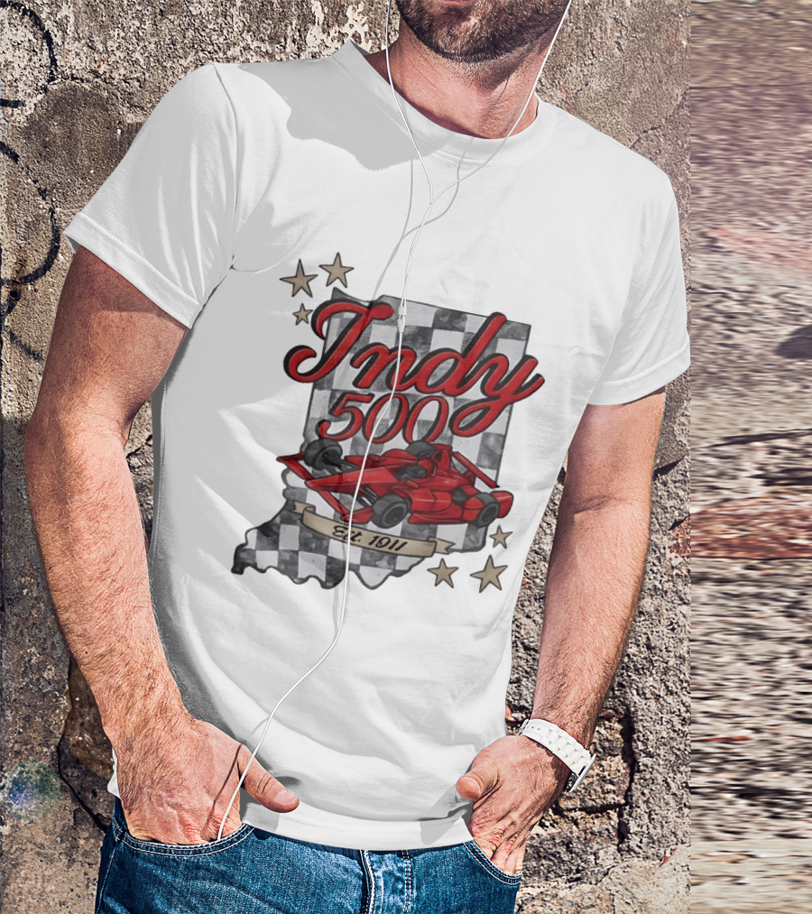 Indy 500 Racing Checkered Flag Red Race Car Est. 1911 Indianapolis T-Shirt