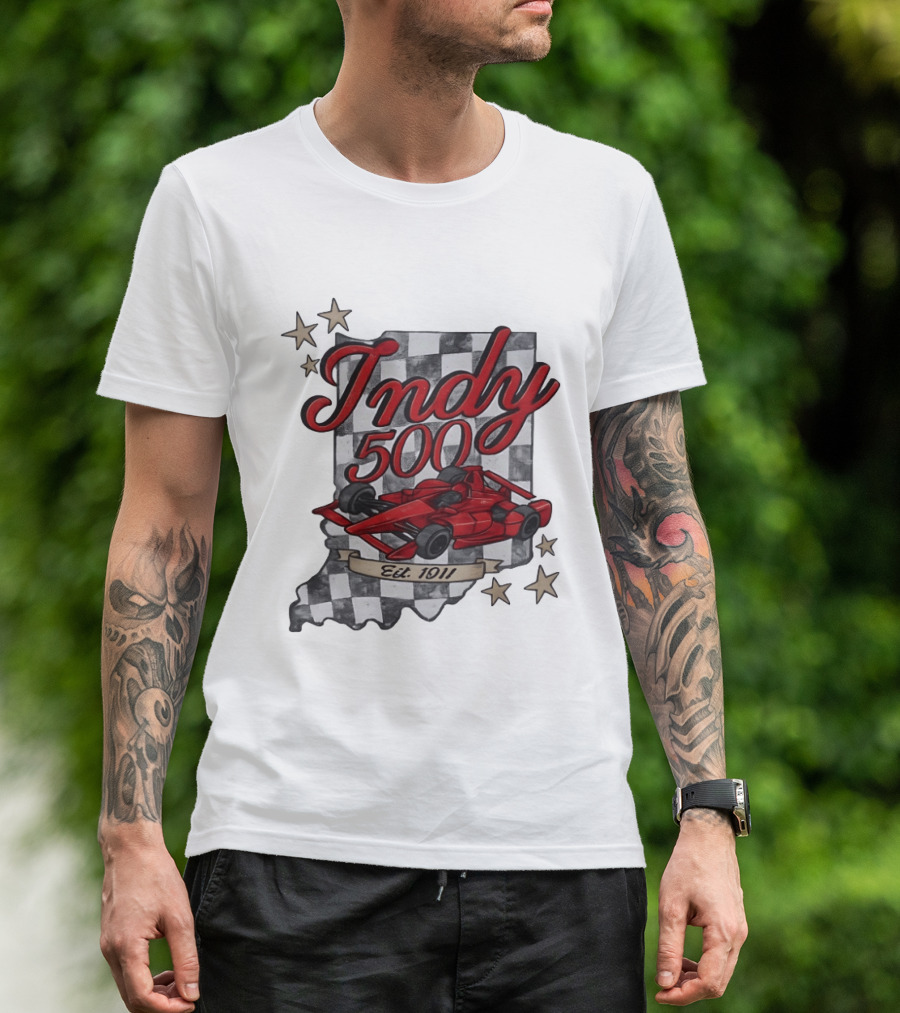 Indy 500 Racing Checkered Flag Red Race Car Est. 1911 Indianapolis T-Shirt