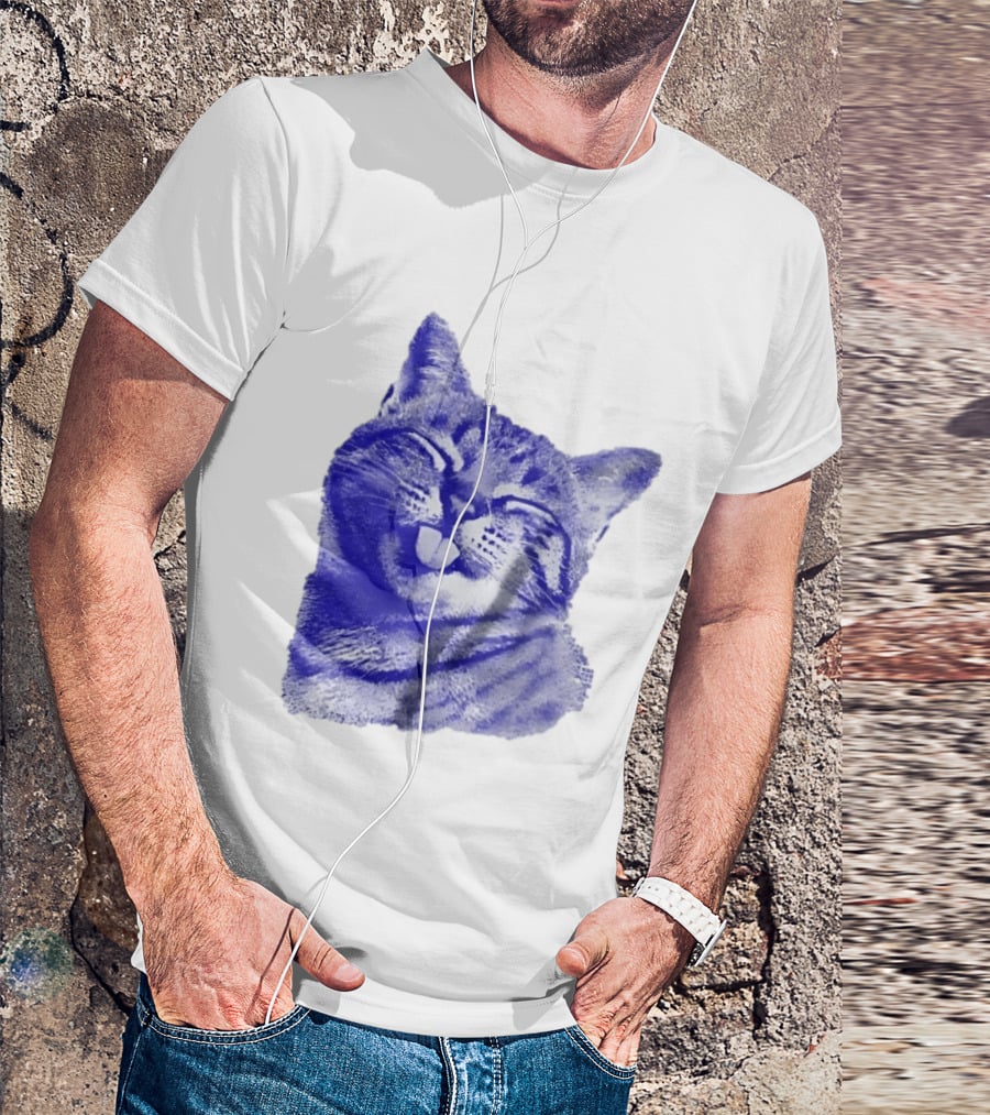 Playful Cat Sticking Out Tongue In Blue Tint T-Shirt