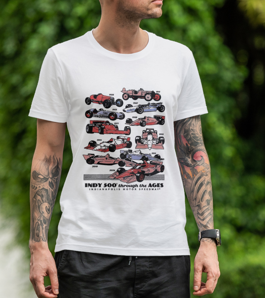 Indy 500 Through The Ages 2026 Racing Cars Evolution T-Shirt