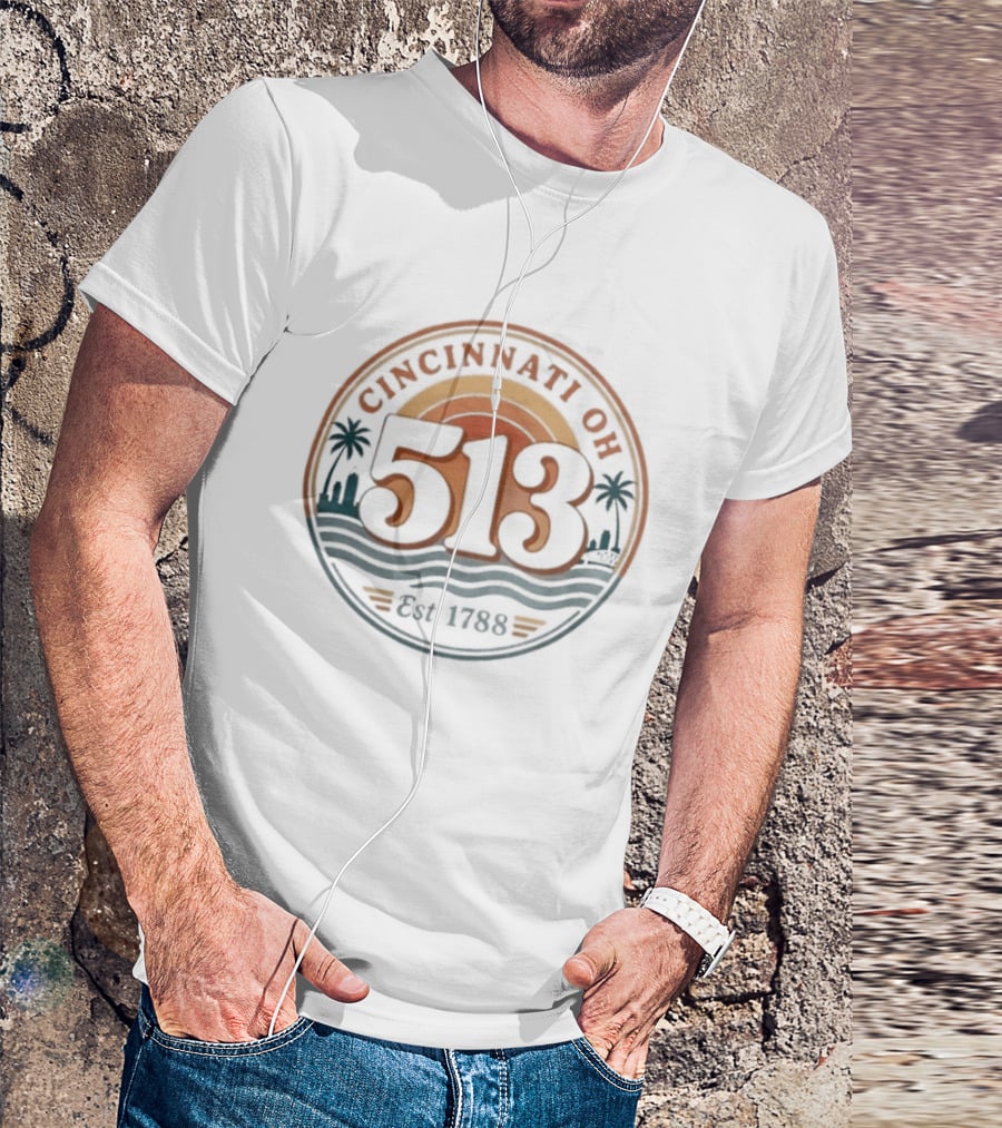 Cincinnati Ohio 513 Est 1788 Retro Sunset Palms T-Shirt