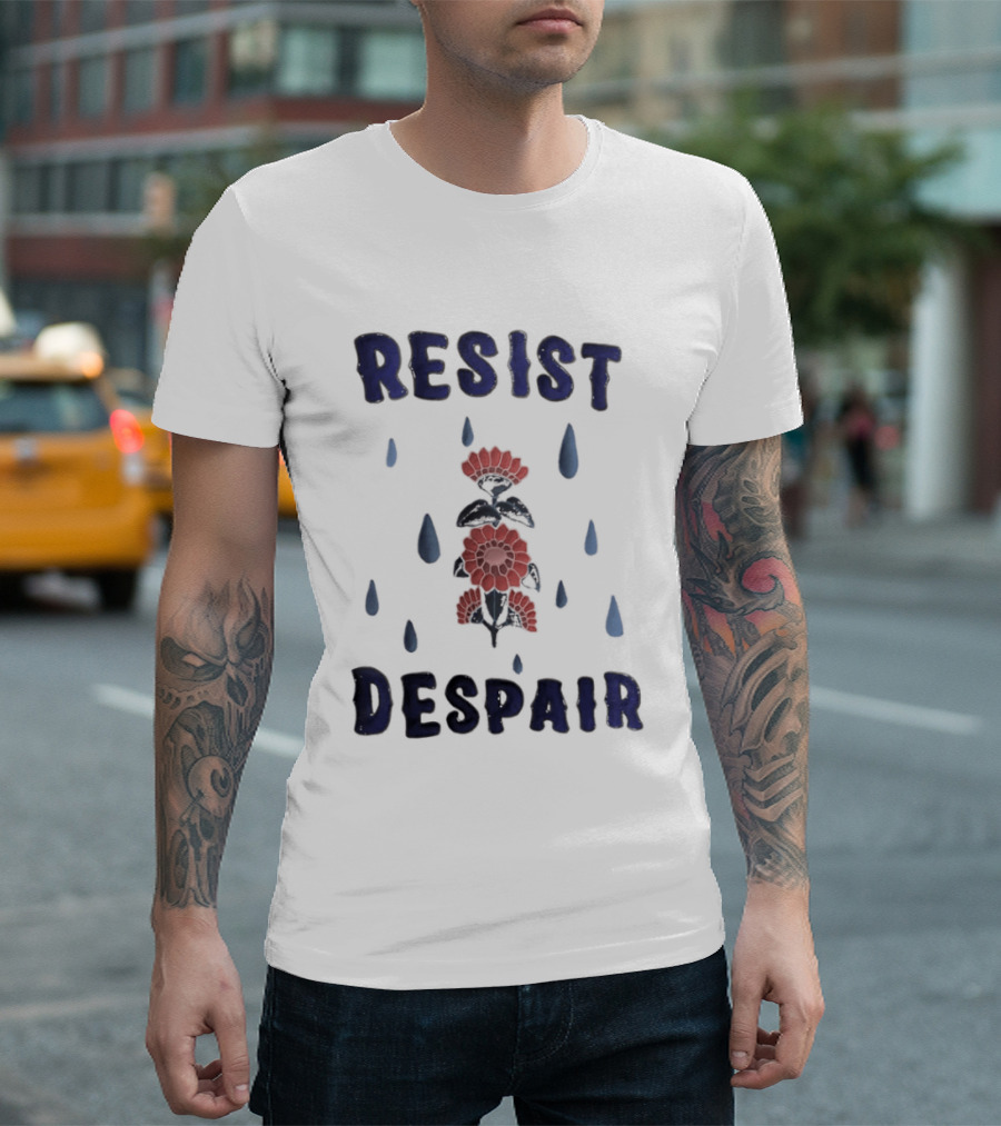 Resist Despair Red Flowers Blue Drops T-Shirt
