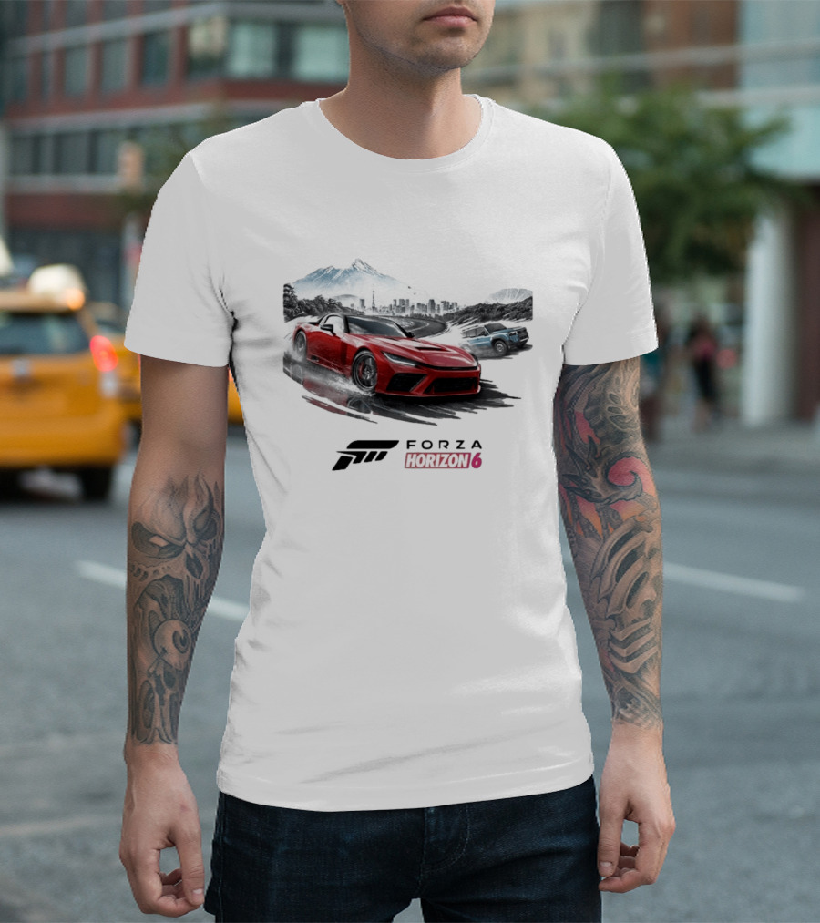Forza Horizon 6 Red Sports Car And SUV Racing Scene T-Shirt