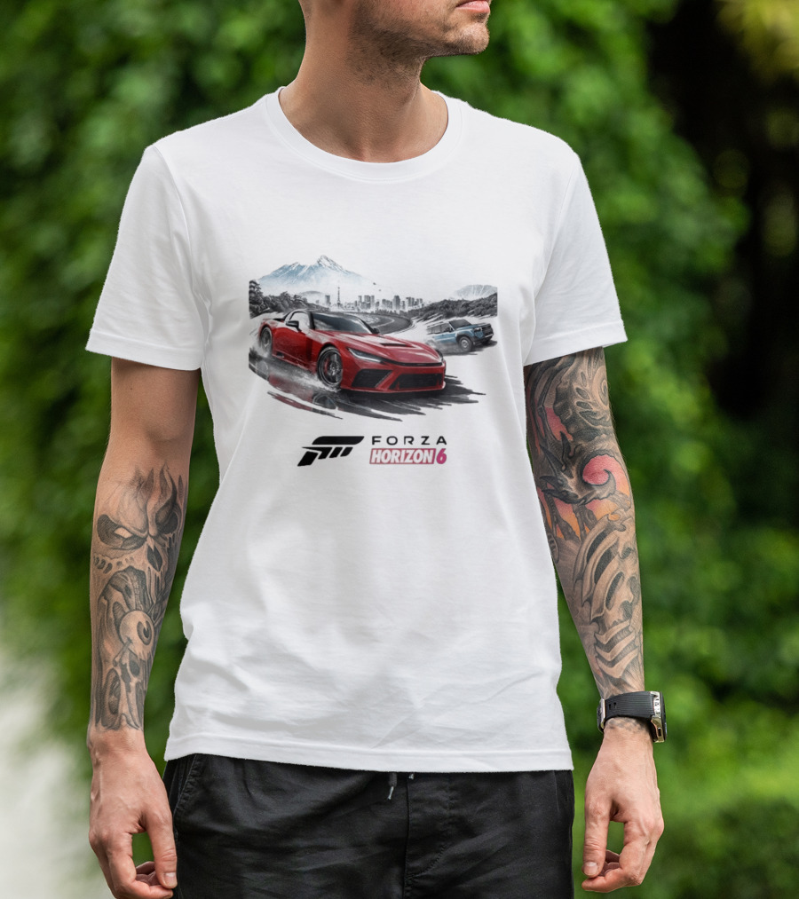 Forza Horizon 6 Red Sports Car And SUV Racing Scene T-Shirt