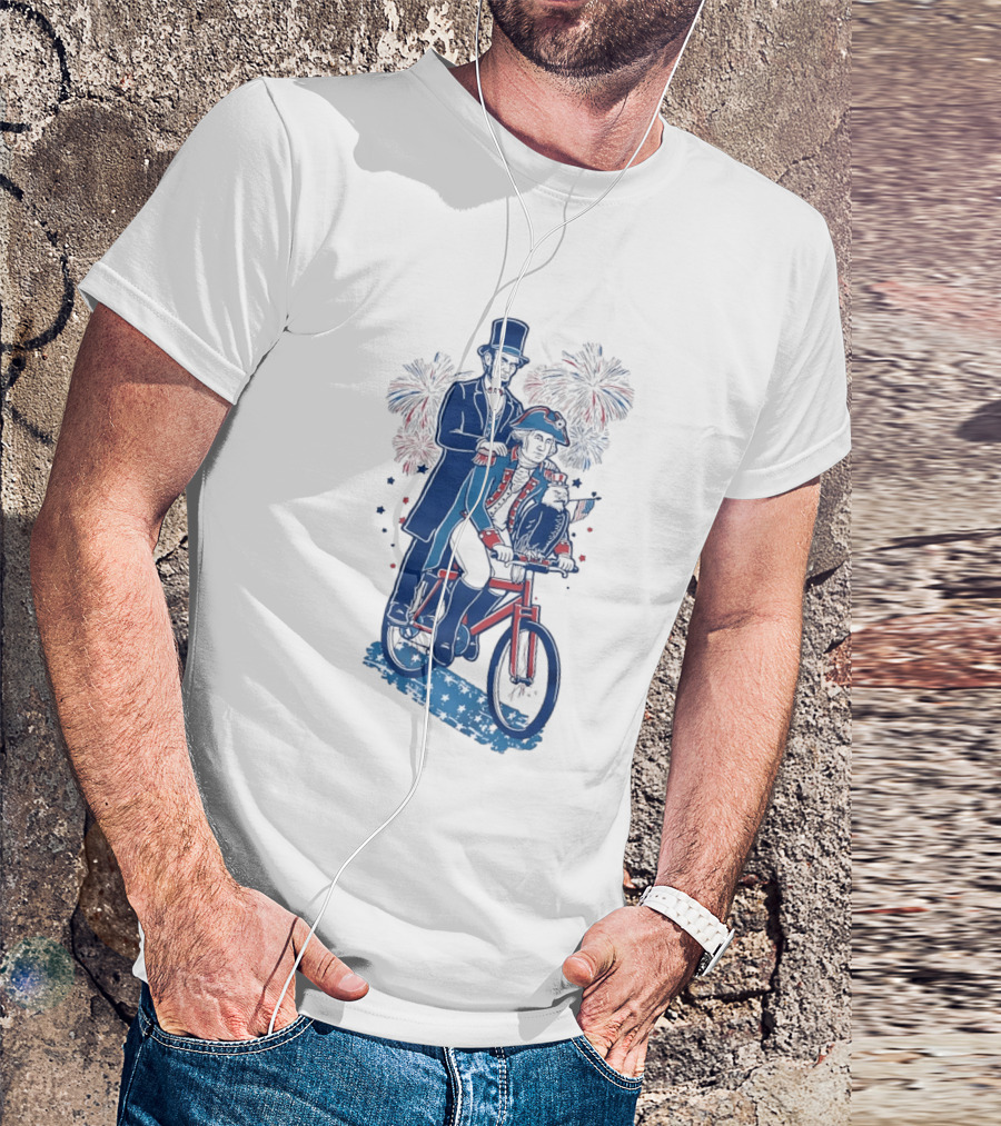 Free Ride George Washington Abe Lincoln Fireworks July 4th Bicycle Eagle T-Shirt